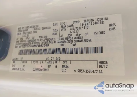 2021 Ford F-150 Xl from USA, damaged, VIN 1FTEX1CB8MFB63549